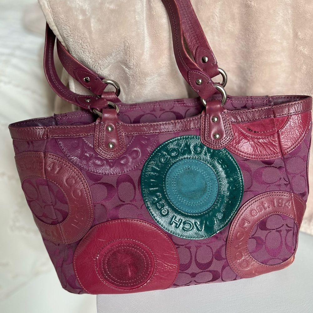 Coach Women's Tote in Burgundy and Teal